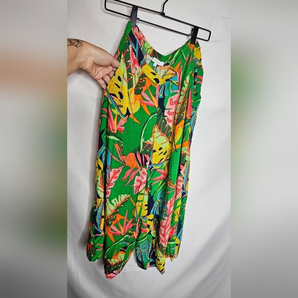 Olivaceous Floral Multicolored Elastic Waistband Tropical Wide Leg Pants. Sz M - Picture 4 of 7